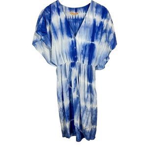 alice + Olivia Silk Tie-Dye Blue & White High-Low Dress